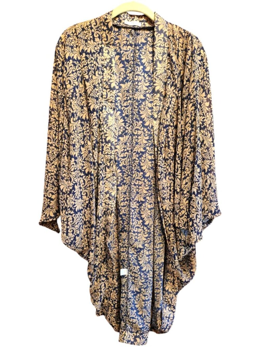 Tobi Blue Gold Damask Kimono Cardigan Draped Duster Cover Up Women's XS